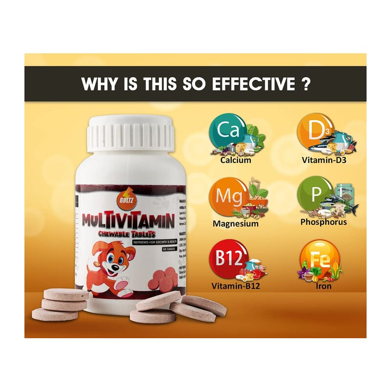 Boltz Chewable Multivitamin Tablets for Dogs, 60 Tablets - Wagr - The Smart Petcare Platform