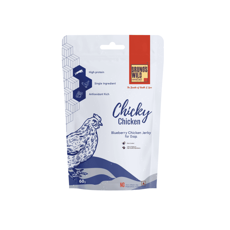Bruno's Wild Essentials -Chicky Chicken Blueberry Chicken Jerky, 60gm - Wagr Petcare