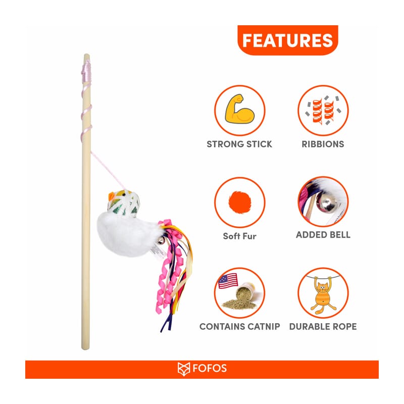 Fofos Blocky Meow Bird Wand Cat Toy - Wagr Petcare