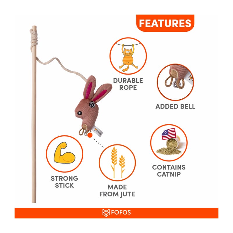 Fofos Bunny Cat Wand Toy - Wagr Petcare