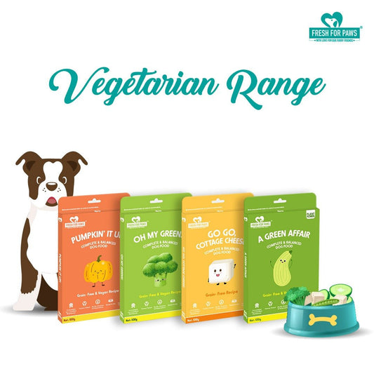 Fresh for Paws' Vegetarian Combo (300gm pack each of - Green Affair, Pumpkin, Cottage Cheese, Oh My Greens) - Wagr Petcare