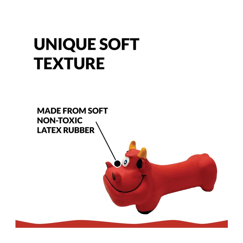 Goofy Tails Bull Latex Squeaky Dog Toy (Red) - Wagr - The Smart Petcare Platform