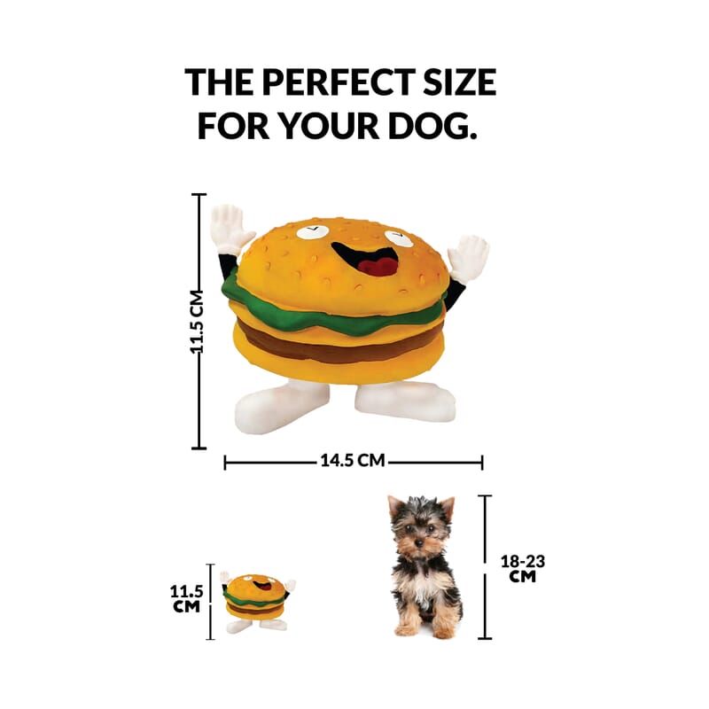 Goofy Tails Burger Latex Squeaky Dog Toy (Yellow) - Wagr - The Smart Petcare Platform