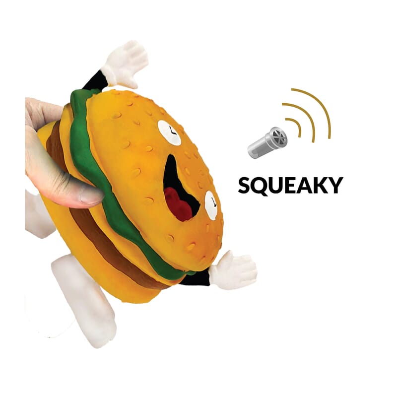 Goofy Tails Burger Latex Squeaky Dog Toy (Yellow) - Wagr - The Smart Petcare Platform