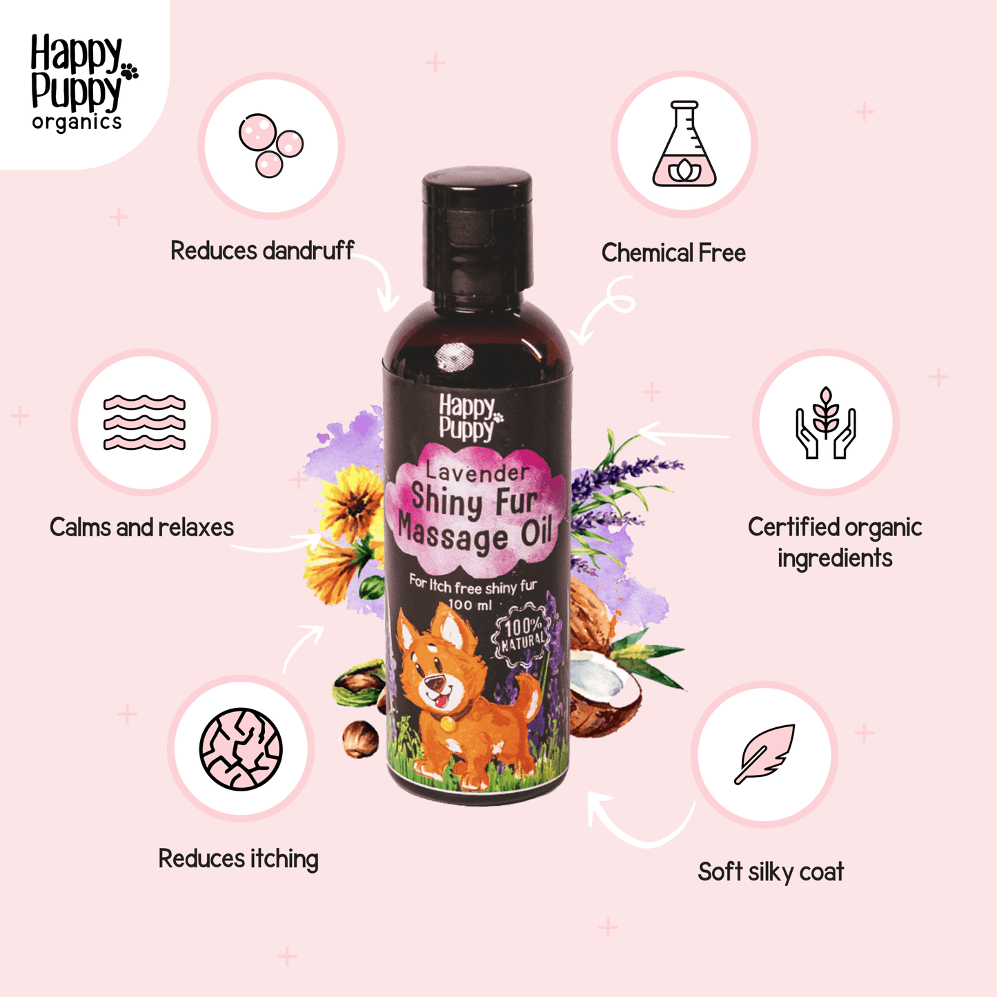Happy Puppy Organics Shiny Fur Spa Oil 100ml - Wagr - The Smart Petcare Platform