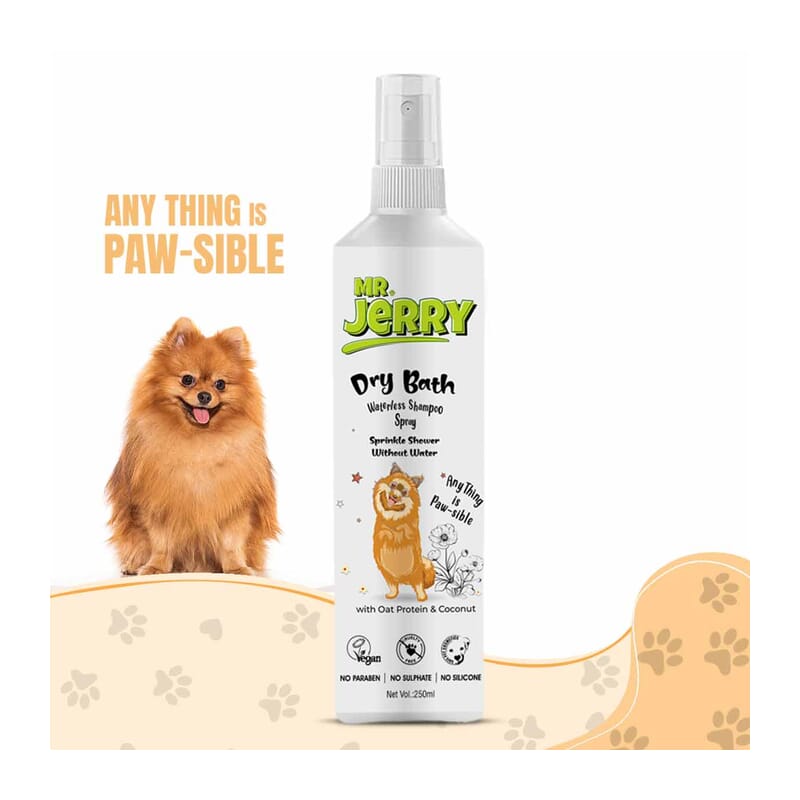 Mr . Jerry Dry Bath Waterless Shampoo for Pets with Oat Protein & Coconuts, 250ml - Wagr Petcare