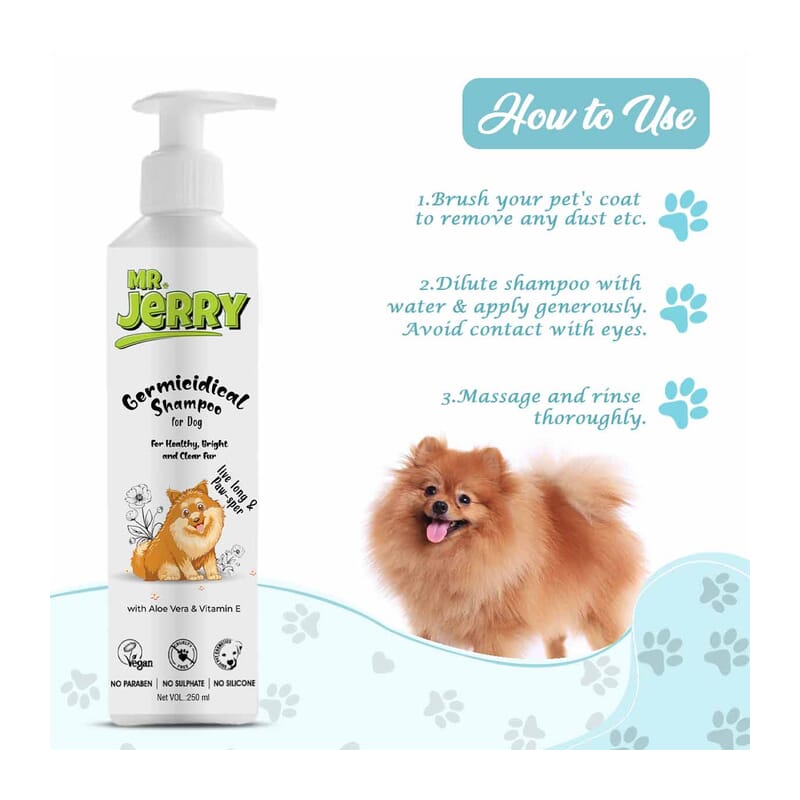 Mr . Jerry Germicidal Shampoo for Dogs with Aloe Vera & Vitamin E, 250ml - Wagr Petcare