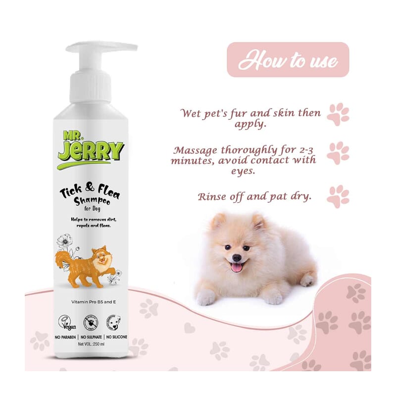 Mr. Jerry Tick & Flea Shampoo Vitamin Pro B5 and E, 250ml - Wagr Petcare
