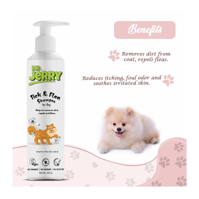 Mr. Jerry Tick & Flea Shampoo Vitamin Pro B5 and E, 250ml - Wagr Petcare