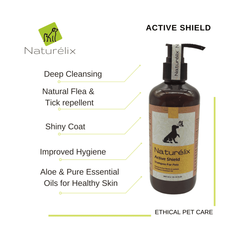 Naturelix Active Sheild Dog Shampoo- Tick & Flea Repellent Moisturising Shampoo, 300ml - Wagr - The Smart Petcare Platform