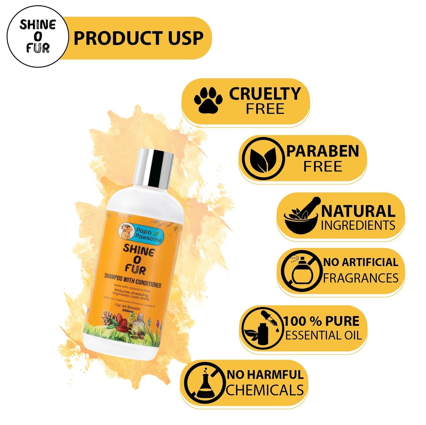 Papa Pawsome Shine O' Fur Shampoo with Conditioner for Dogs, 250ml - Wagr - The Smart Petcare Platform