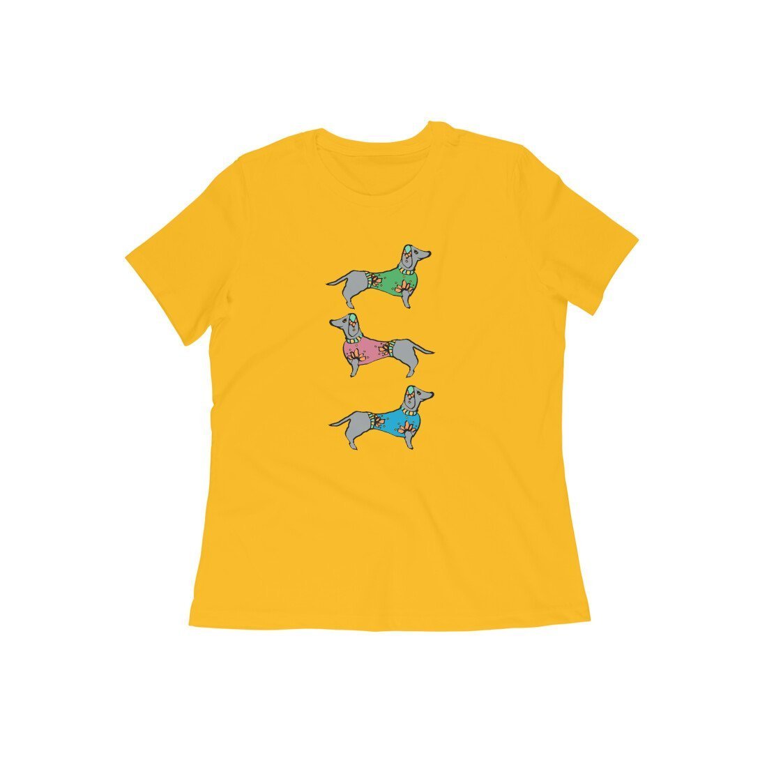 Round Neck T-Shirt (Women) - Three Dachshunds - Wagr - The Smart Petcare Platform