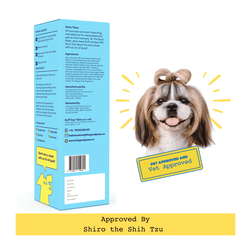 The Good Paws Ruffunzel Long Coat Detangle & Shine Dog Shampoo with Green Tea & Aloe - Muskmelon 250ml - Wagr Petcare