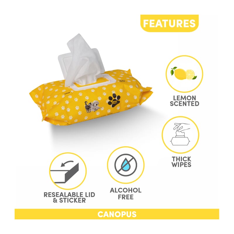 Canopus Pet Wipes - Lemon Scent, Pack of 1 - Wagr Petcare