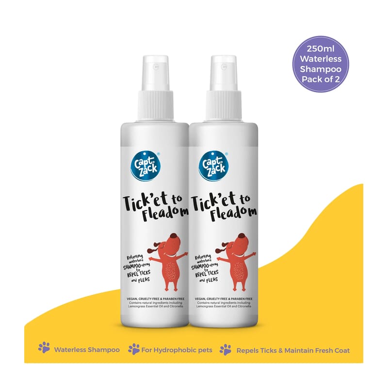 Captain Zack Ticket to Fleadom Waterless Shampoo Spray (Pack of 2) - Wagr - The Smart Petcare Platform