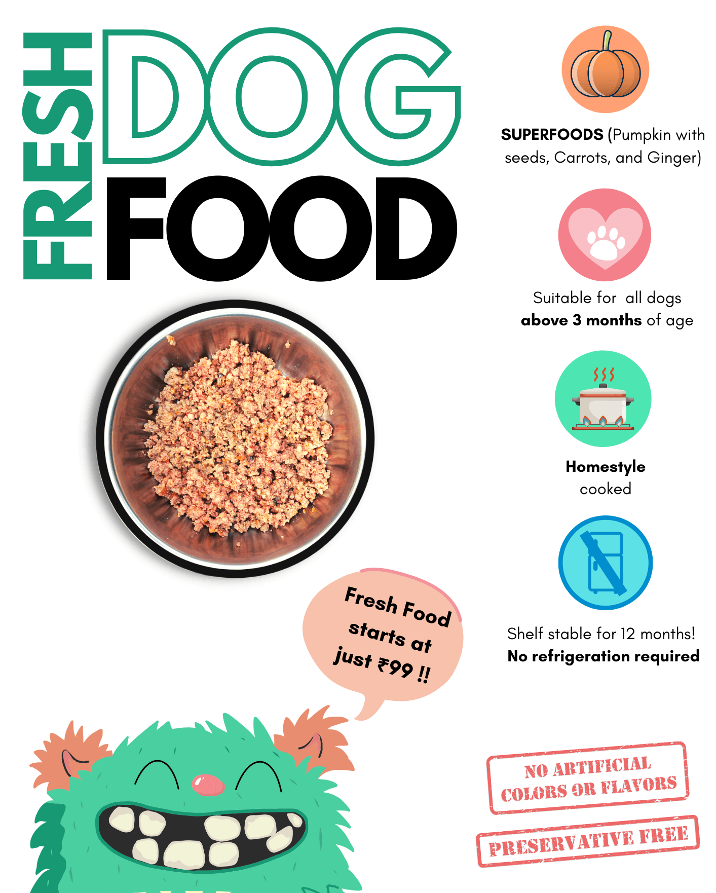 Doggos Mini Jumbo Monster + 3 Instant Broth Free (30 packets of 150g of fresh dog food + 3 Chicken Broth Free) - Wagr Petcare