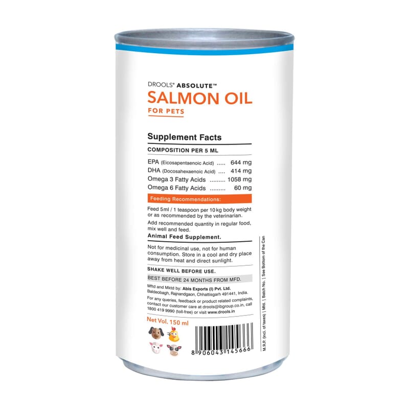 Drools Absolute Salmon Oil Syrup, Dog Supplement 150ml - Wagr - The Smart Petcare Platform
