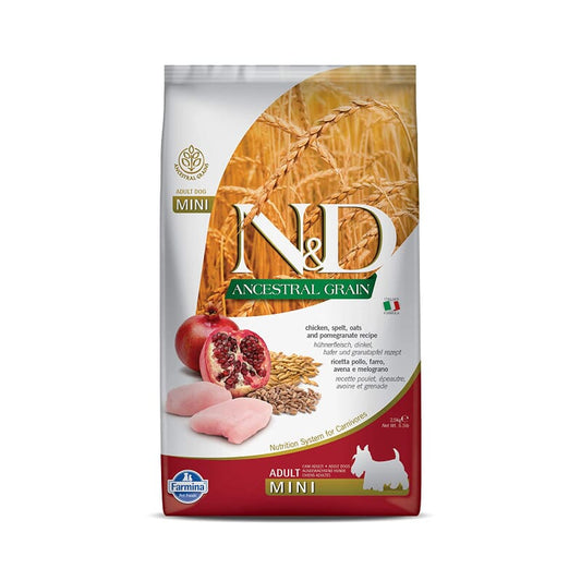 Farmina N&D Ancestral Grain Mini Breed Adult Dry Dog Food - Chicken & Pomegranate, 2.5KG - Wagr - The Smart Petcare Platform