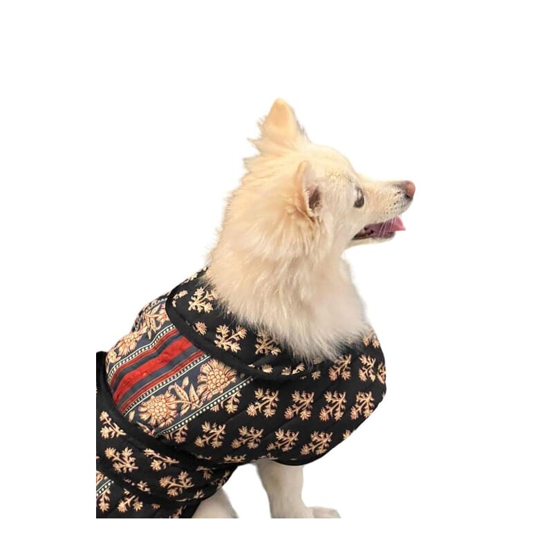Flury Cotton Quilted Coat for Dogs Double Strap - Butas on Black - Wagr Petcare