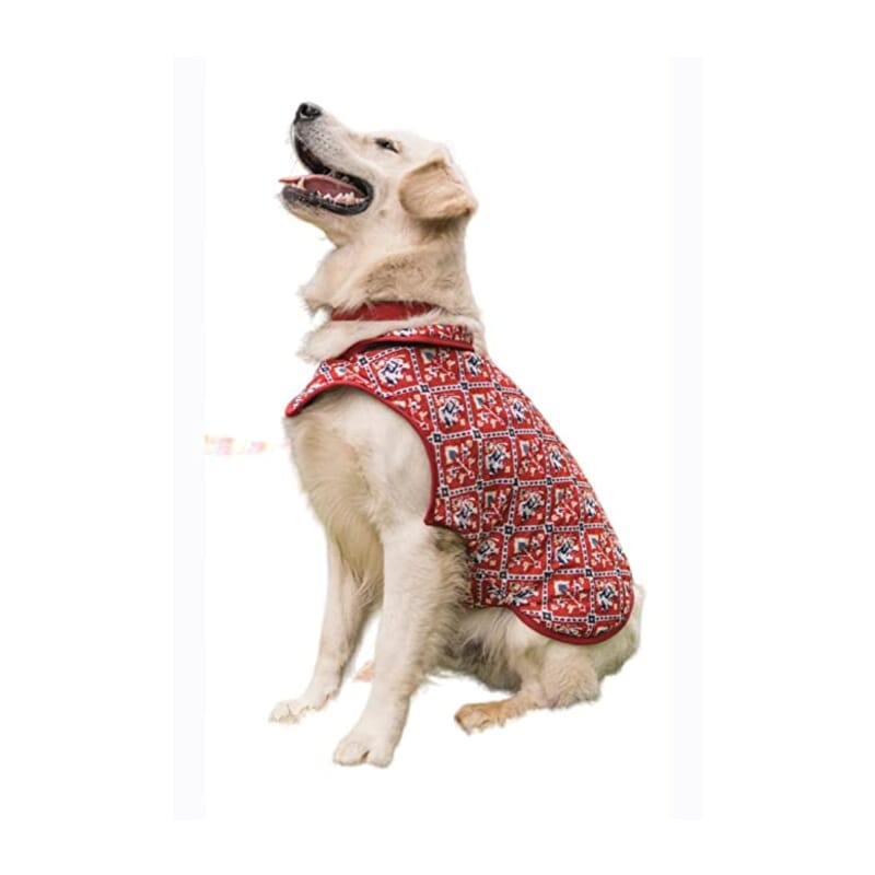 Flury Cotton Quilted Coat for Dogs Double Strap - Red Ikat - Wagr Petcare
