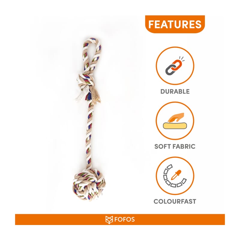 Fofos Flossy Rope Toy With Ball Dog Toy - Wagr Petcare