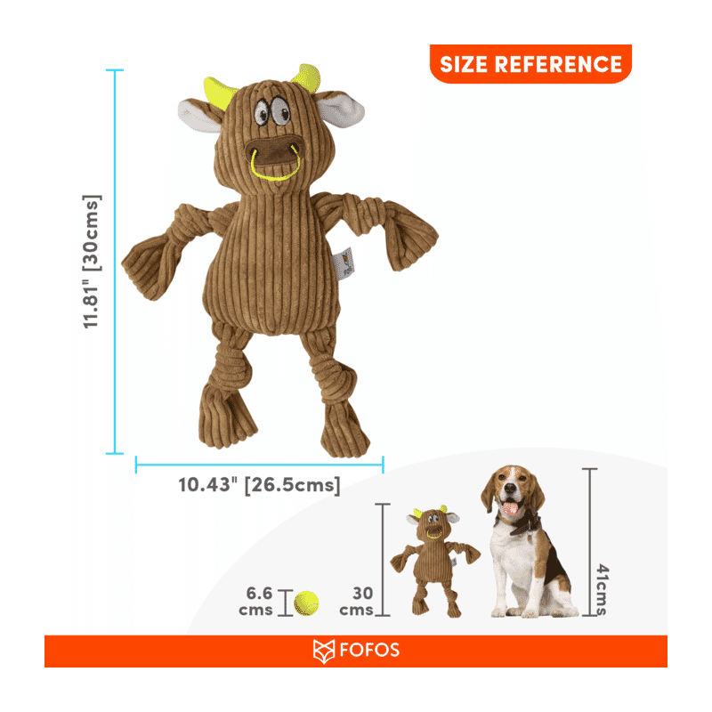 Fofos Fluffy Cow Brown Dog Toy - Wagr Petcare