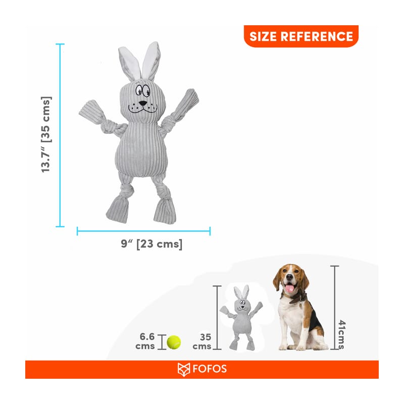 Fofos Fluffy Rabbit Grey Plush Dog Toy - Wagr Petcare