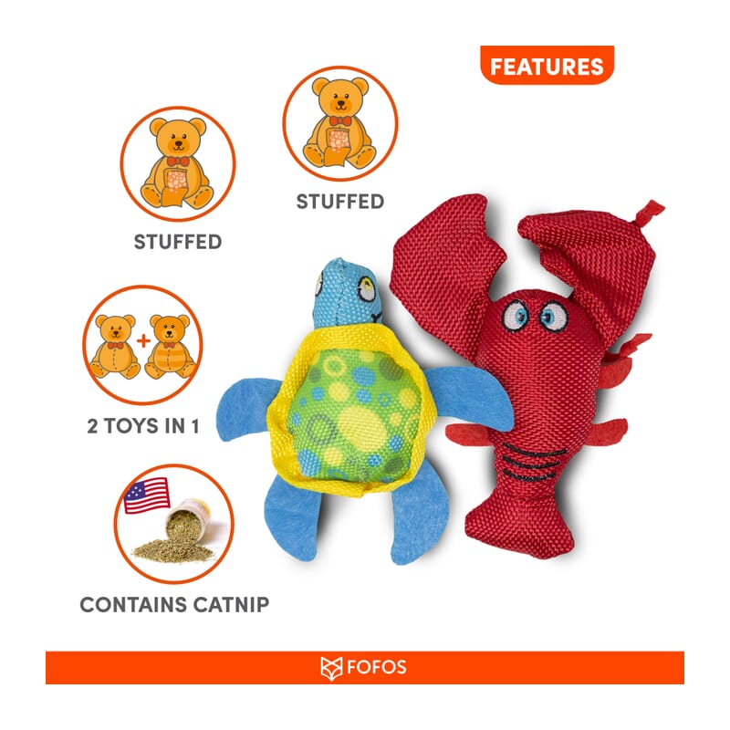 Fofos Summer Cat Toy - Turtle with Lobster Interactive Cat Toys - Wagr Petcare