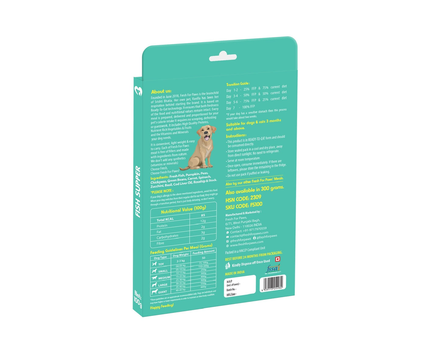 Fresh for Paws Non-Vegetarian Combo (100gm pack each of- Lamb, Goat, Chicken, Egg, Fish) - Wagr Petcare