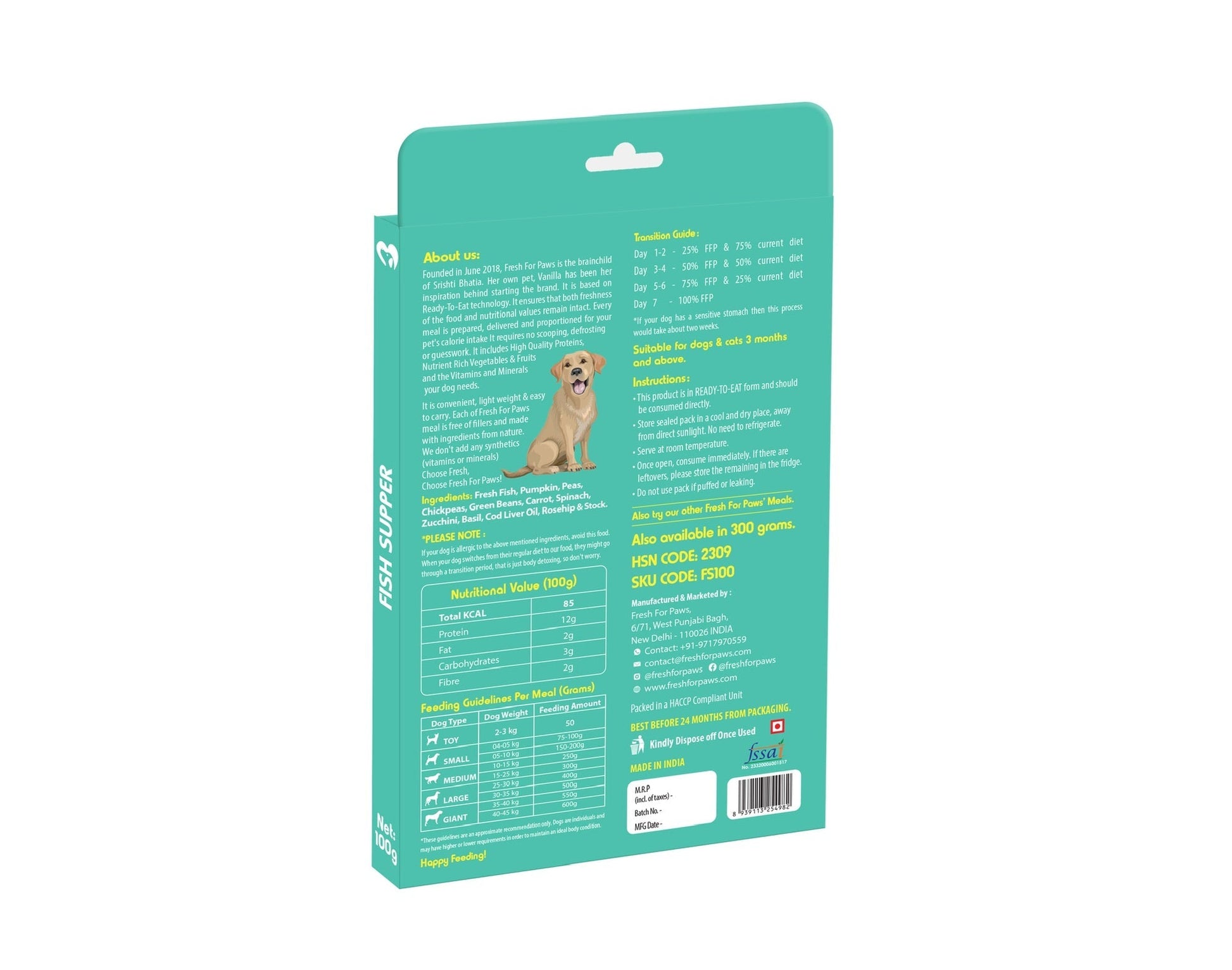 Fresh for Paws Non-Vegetarian Combo (300gm pack each of - Lamb, Goat, Chicken, Egg, Fish) - Wagr Petcare