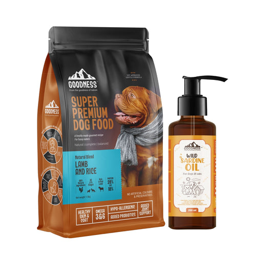 Goodness Natural Blend Lamb & Rice 1.5kg with Free Sardine oil 200ml - Wagr - The Smart Petcare Platform