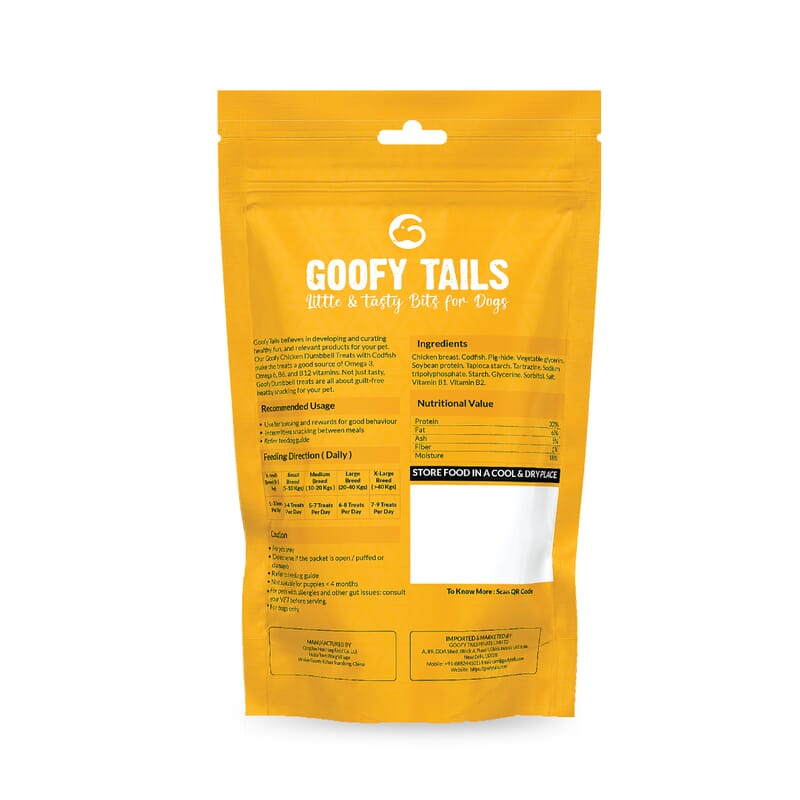 Goofy Tails Chicken and COD Dumbell Treats for Dogs and Puppies 70g - Wagr - The Smart Petcare Platform