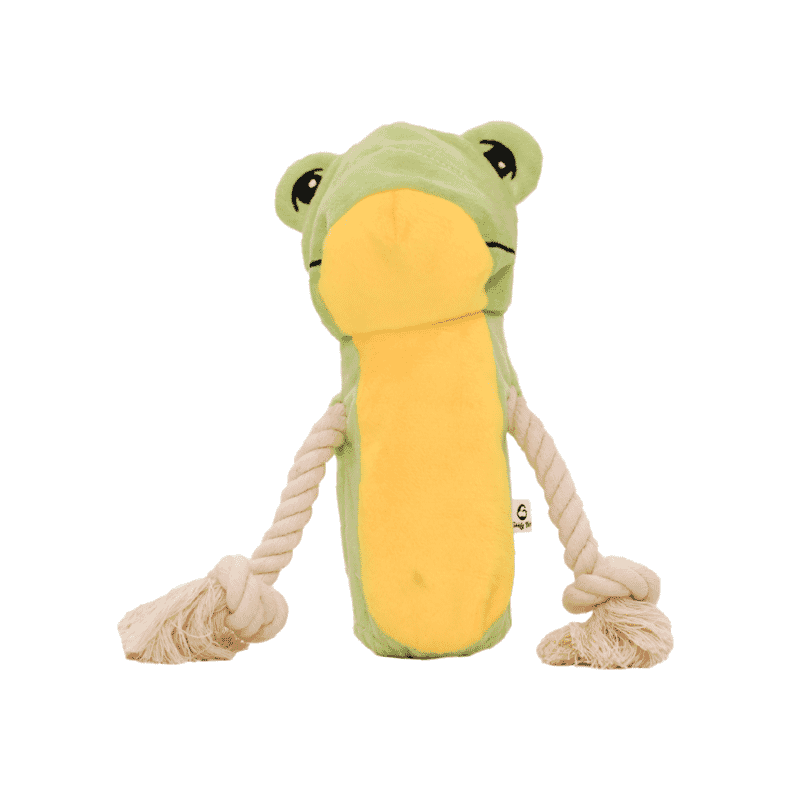 Goofy Tails Frugo The Frog Bottle Cruncher Rope Toy for Dogs - Wagr - The Smart Petcare Platform