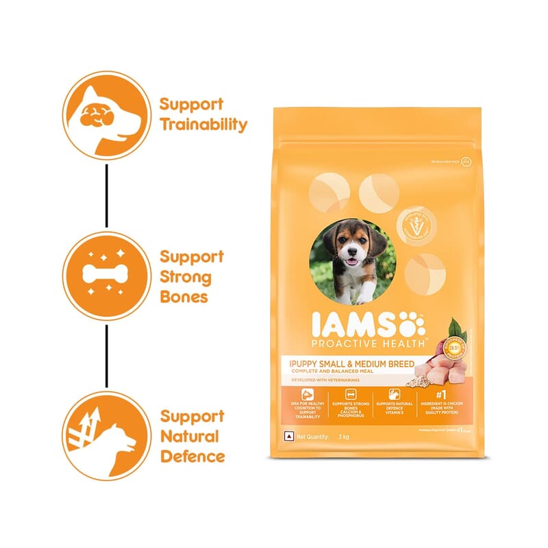 IAMS Proactive Health Smart Puppy Small & Medium Breed Dogs (<1 Years) Dry Dog Food, 3 kg - Wagr - The Smart Petcare Platform