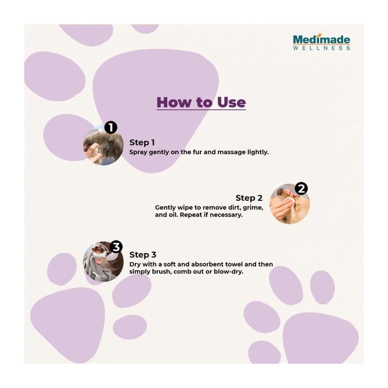 Medimade Dry Bath Waterless Shampoo with Oat Protein & Coconuts for Dogs & Cats, 200ml - Wagr - The Smart Petcare Platform