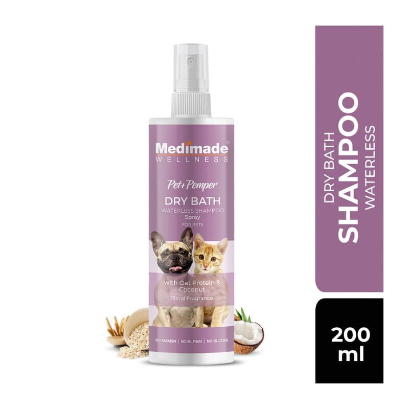Medimade Dry Bath Waterless Shampoo with Oat Protein & Coconuts for Dogs & Cats, 200ml - Wagr - The Smart Petcare Platform