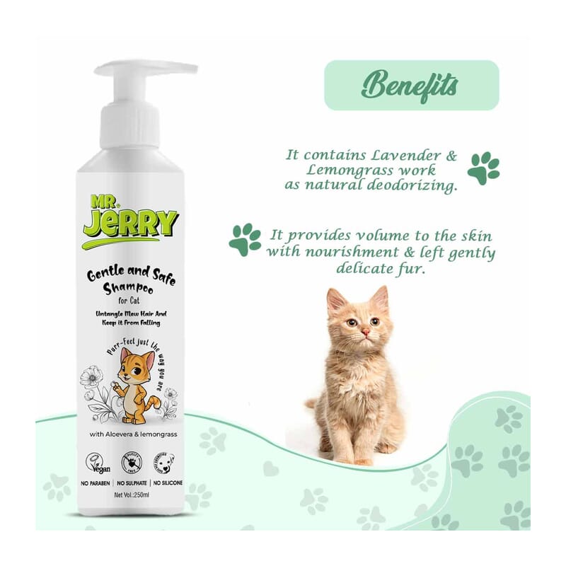 Mr . Jerry Cat Shampoo with Aloe Vera & Lemon Grass, 250ml - Wagr Petcare