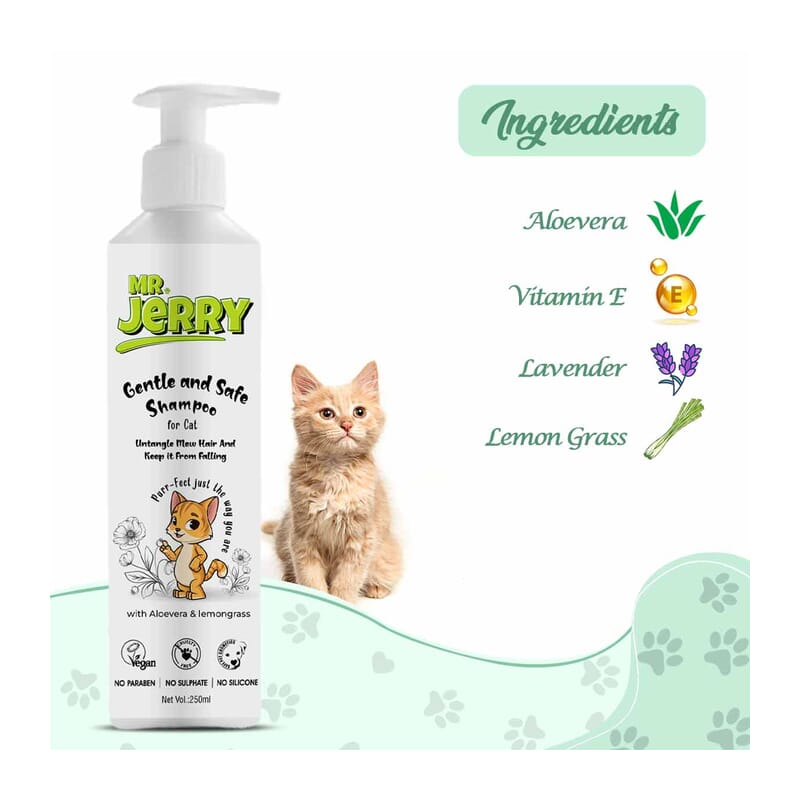 Mr . Jerry Cat Shampoo with Aloe Vera & Lemon Grass, 250ml - Wagr Petcare