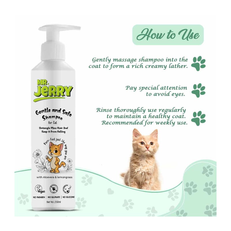 Mr . Jerry Cat Shampoo with Aloe Vera & Lemon Grass, 250ml - Wagr Petcare