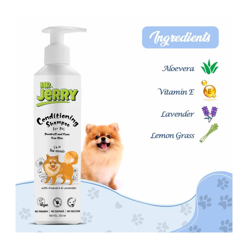 Mr . Jerry Conditioning Shampoo for Dogs with Aloevera & Lavender, 250ml - Wagr Petcare