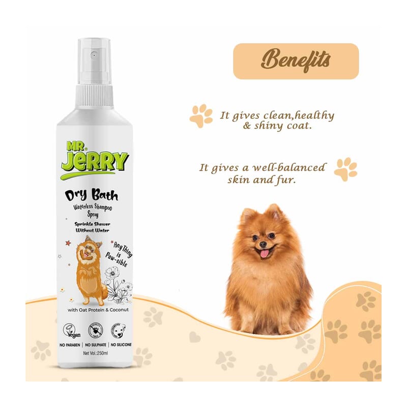 Mr . Jerry Dry Bath Waterless Shampoo for Pets with Oat Protein & Coconuts, 250ml - Wagr Petcare