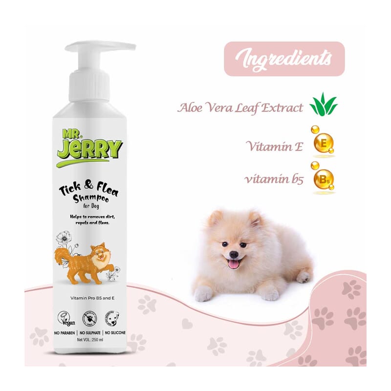 Mr. Jerry Tick & Flea Shampoo Vitamin Pro B5 and E, 250ml - Wagr Petcare