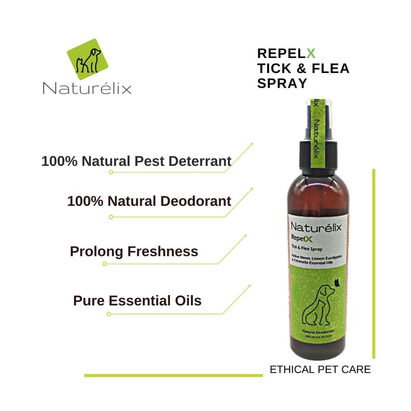 Naturelix RepelX- 100% Natural Tick & Flea Spray for Dogs Cats and Puppies, 200ml - Wagr - The Smart Petcare Platform