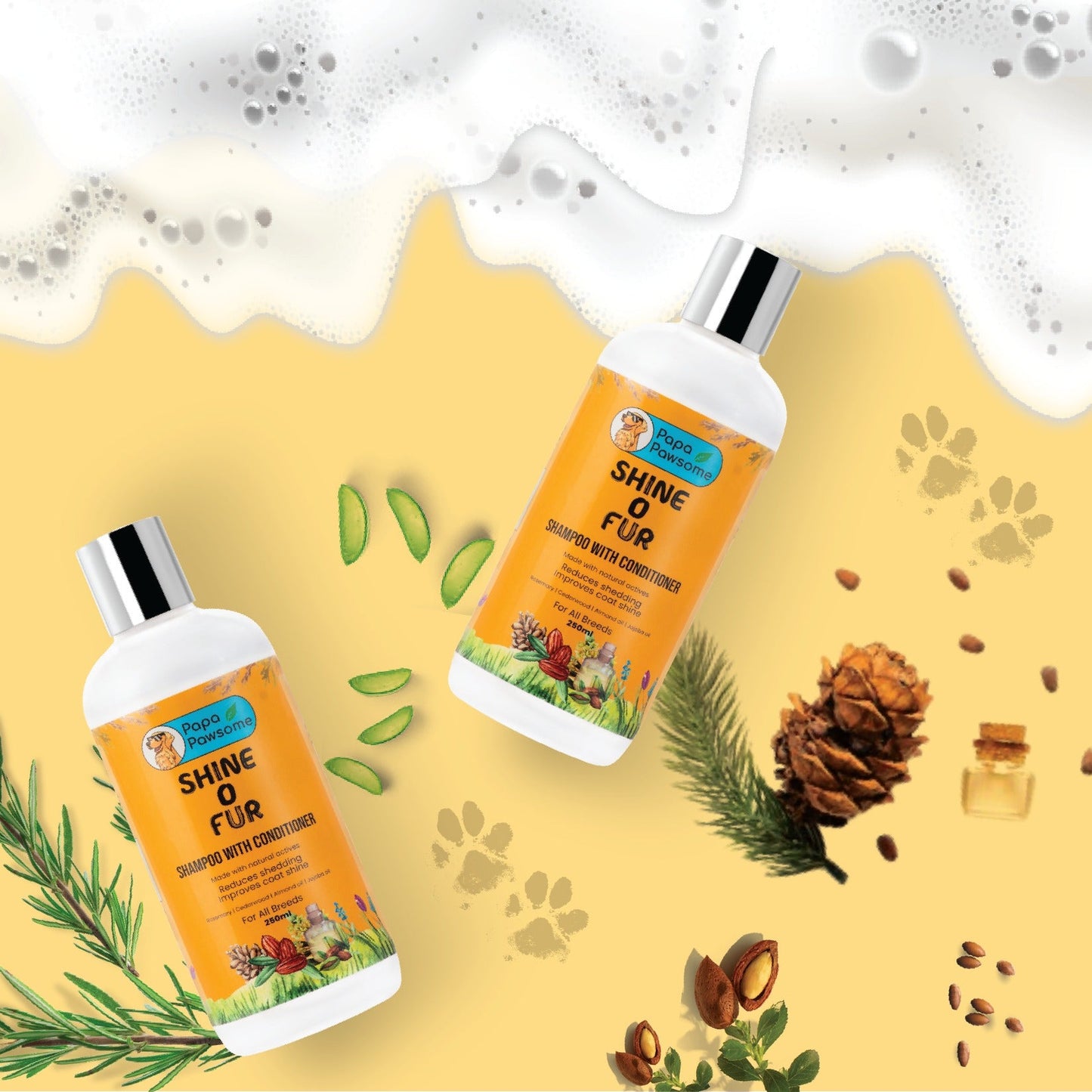 Papa Pawsome Shine O' Fur Shampoo with Conditioner for Dogs, 250ml - Wagr - The Smart Petcare Platform