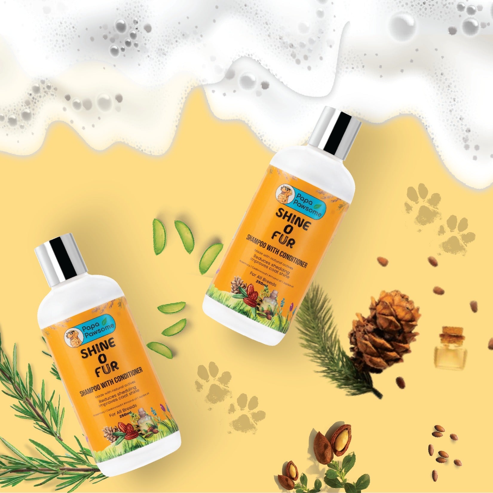 Papa Pawsome Shine O' Fur Shampoo with Conditioner for Dogs, 250ml - Wagr - The Smart Petcare Platform