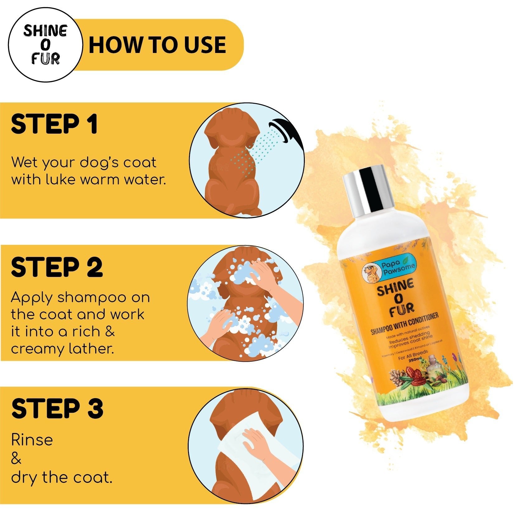 Papa Pawsome Shine O' Fur Shampoo with Conditioner for Dogs, 250ml - Wagr - The Smart Petcare Platform
