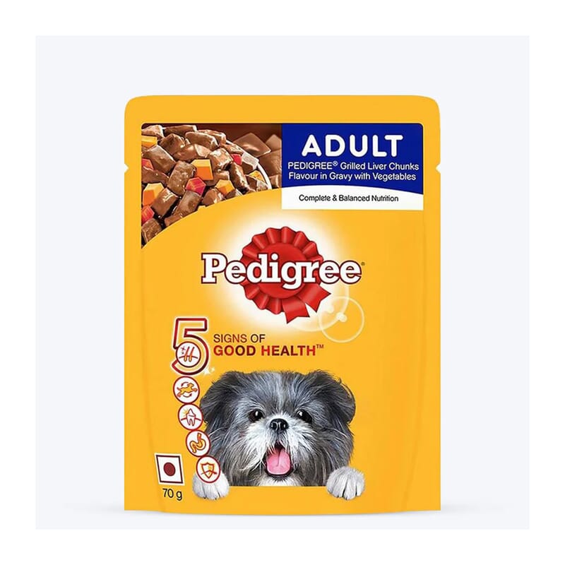 Pedigree Adult Wet Dog Food, Chicken And Liver Chunks Flavour in Vegetable Gravy, 70g - Pack of 30 - Wagr Petcare