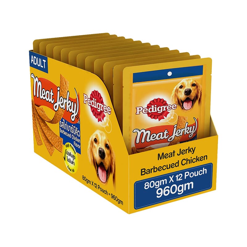 Pedigree Meat Jerky Adult Dog Treat , Barbecued Chicken, 80g Pack - Wagr - The Smart Petcare Platform