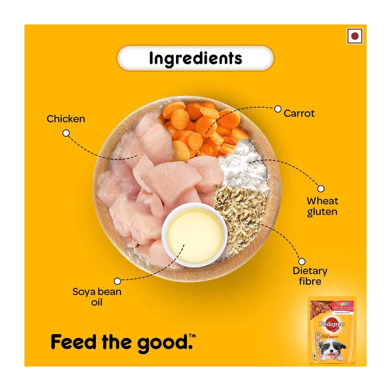 Pedigree Puppy Wet Dog Food, Chicken And Liver Chunks Flavour in Gravy with Vegetables, 70 g Pouch - Wagr - The Smart Petcare Platform