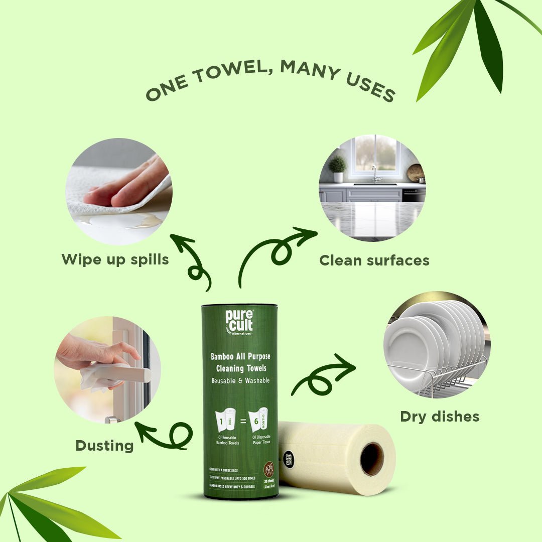 PureCult Reusable & Washable Bamboo All Purpose Cleaning Towel Roll (20 Sheets) - Wagr Petcare
